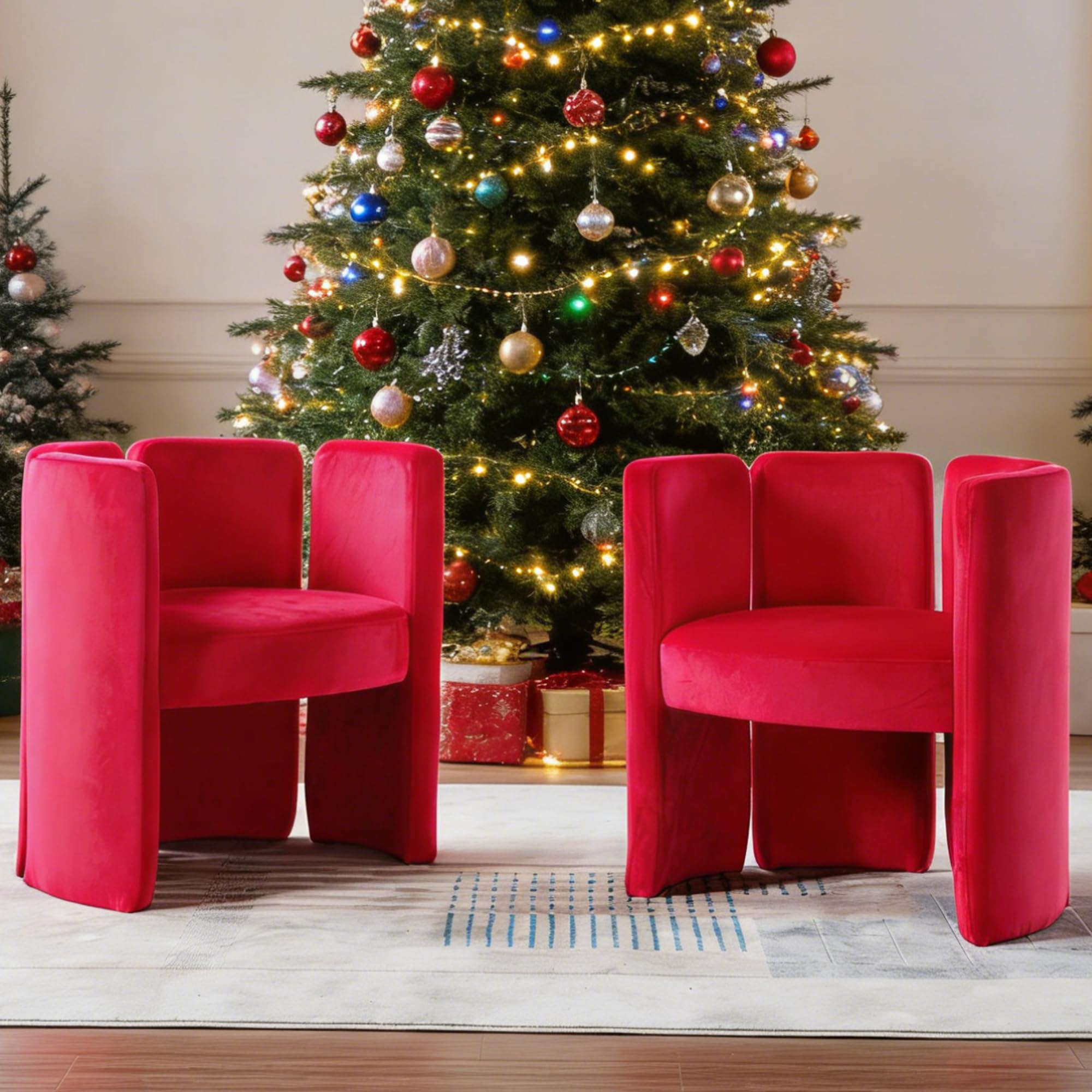 Velvet Accent Chair Set of 2, Unique Barrel Upholstered Chair with Circular Backrest Modern Design Cute Side Decorative Chairs for Living Room/Lounge/Bedroom/Reading Room,Rose
