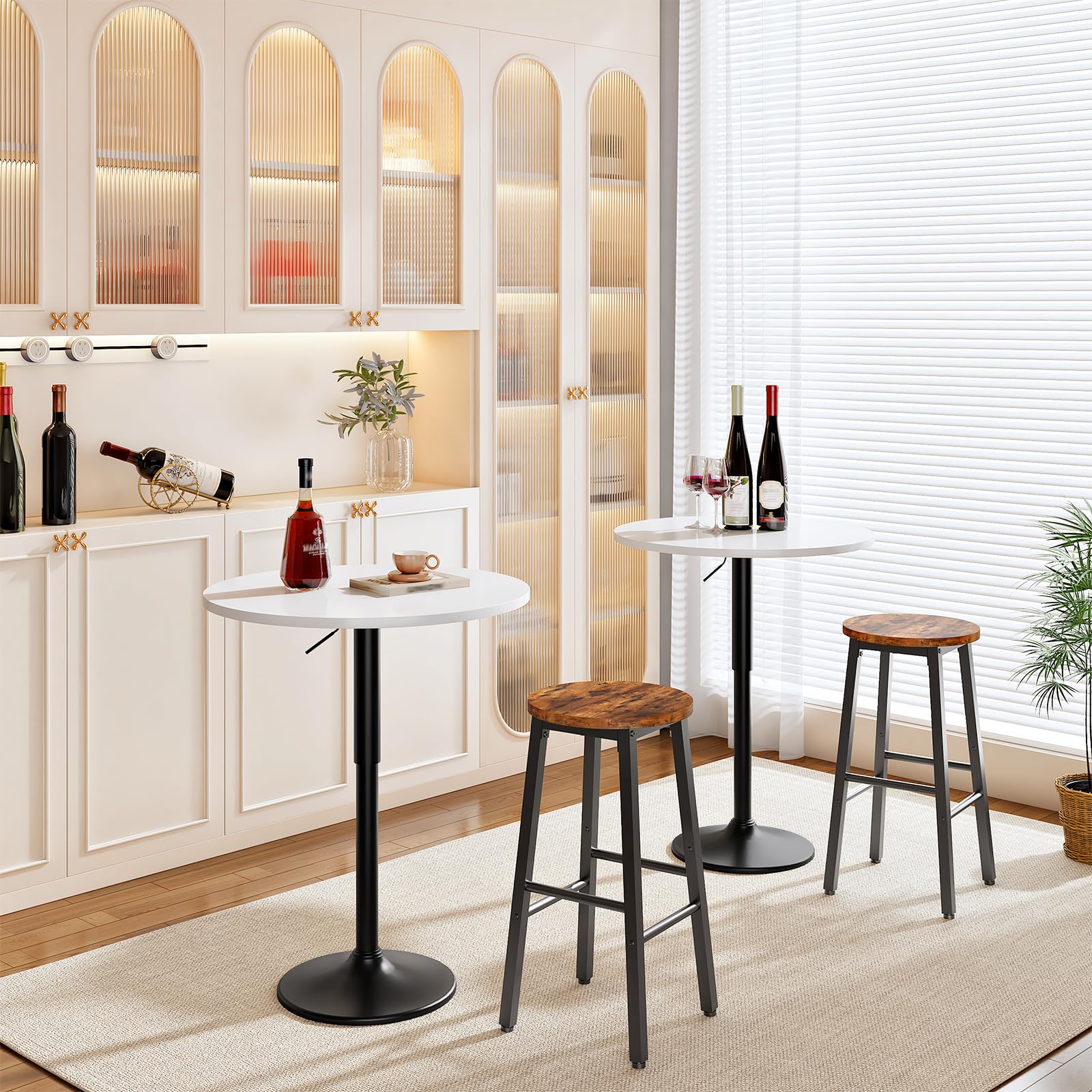 Bar Table, Height-Adjustable Round Pub Table 27-35.4 Inches with Sturdy Base, Modern Style, Easy to Assemble, Suitable for Small Space, White