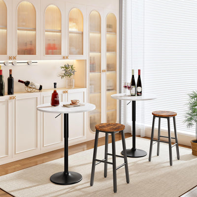 Bar Table, Height-Adjustable Round Pub Table 27-35.4 Inches with Sturdy Base, Modern Style, Easy to Assemble, Suitable for Small Space, White