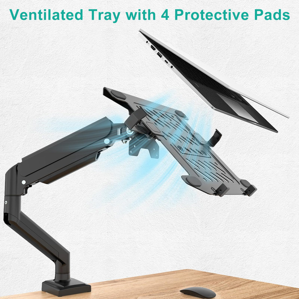 Single Arm Laptop and Monitor Desk Mount for 17" Notebook and Up to 32" Screen, 2-in-1 Adjustable Monitor Arm with Laptop Tray, VESA 75x75 100x100,Holds 22-26.4 lbs, Black (GSMP001NLP)