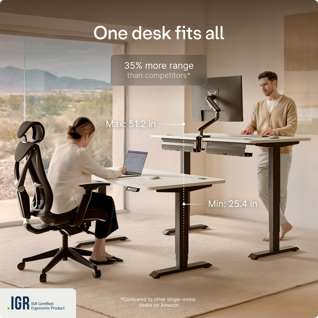 HomePro Standing Desk 70x30 — Made in Europe, Ergonomic Sit Stand Home Office Desk, Electric Height Adjustable, Dual Motor, USB & USB-C Charging, Wobble-Free, Touchscreen, 3 Memory Presets