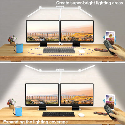 Architect Desk Lamp with Clamp, Led Desk Lamp for Home Office with Remote Control, 24W Bright Dimmable Computer Light with Atmosphere Lighting Adjustable Table Light(Remote)