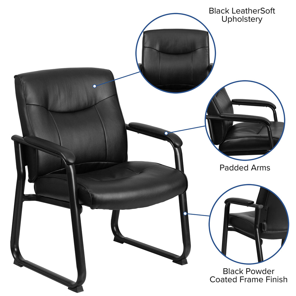 Hercules Series Big & Tall LeatherSoft Executive Side Reception Chair, Padded Lobby Chair with 500-lb. Static Weight Capacity, Black