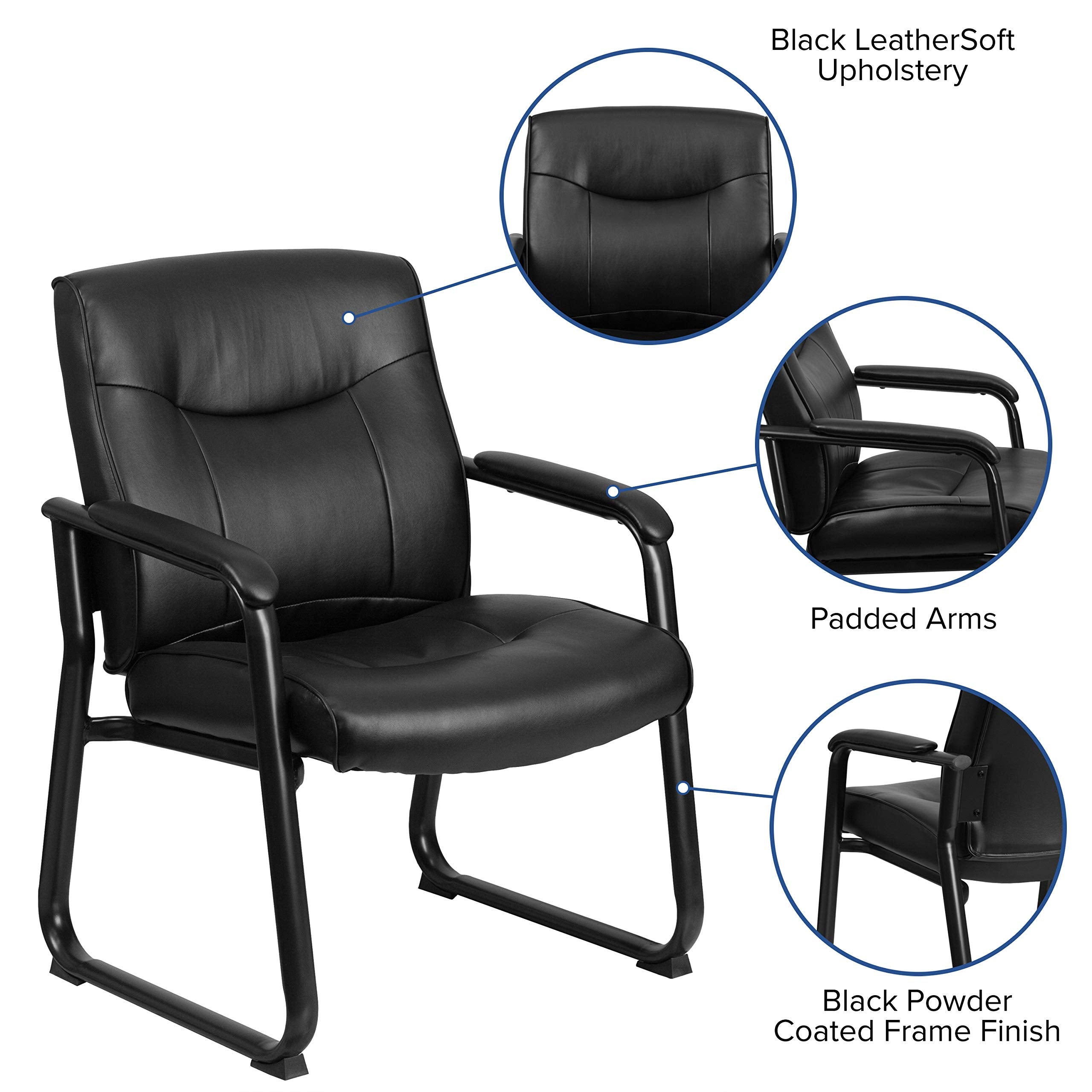 Hercules Series Big & Tall LeatherSoft Executive Side Reception Chair, Padded Lobby Chair with 500-lb. Static Weight Capacity, Black