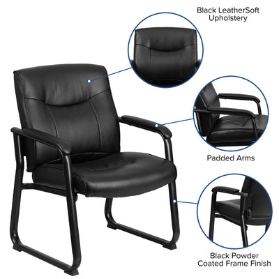 Hercules Series Big & Tall LeatherSoft Executive Side Reception Chair, Padded Lobby Chair with 500-lb. Static Weight Capacity, Black
