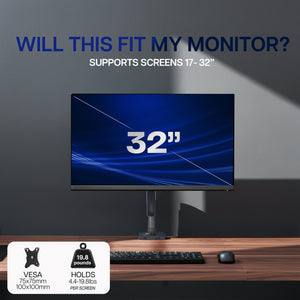 Single 17 to 32 inch Monitor Height Adjustable Counterbalance Mechanical Arm Desk Stand, Classic, Universal VESA Mount, STAND-V001O