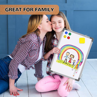 Monthly Calendar Whiteboard for Wall, 17x13 Inches Dry Erase Board with Cork Board Combo, Small Magnetic White Board, Double-Sided Hanging Portable Board for Office School Home Kitchen Planner Memo