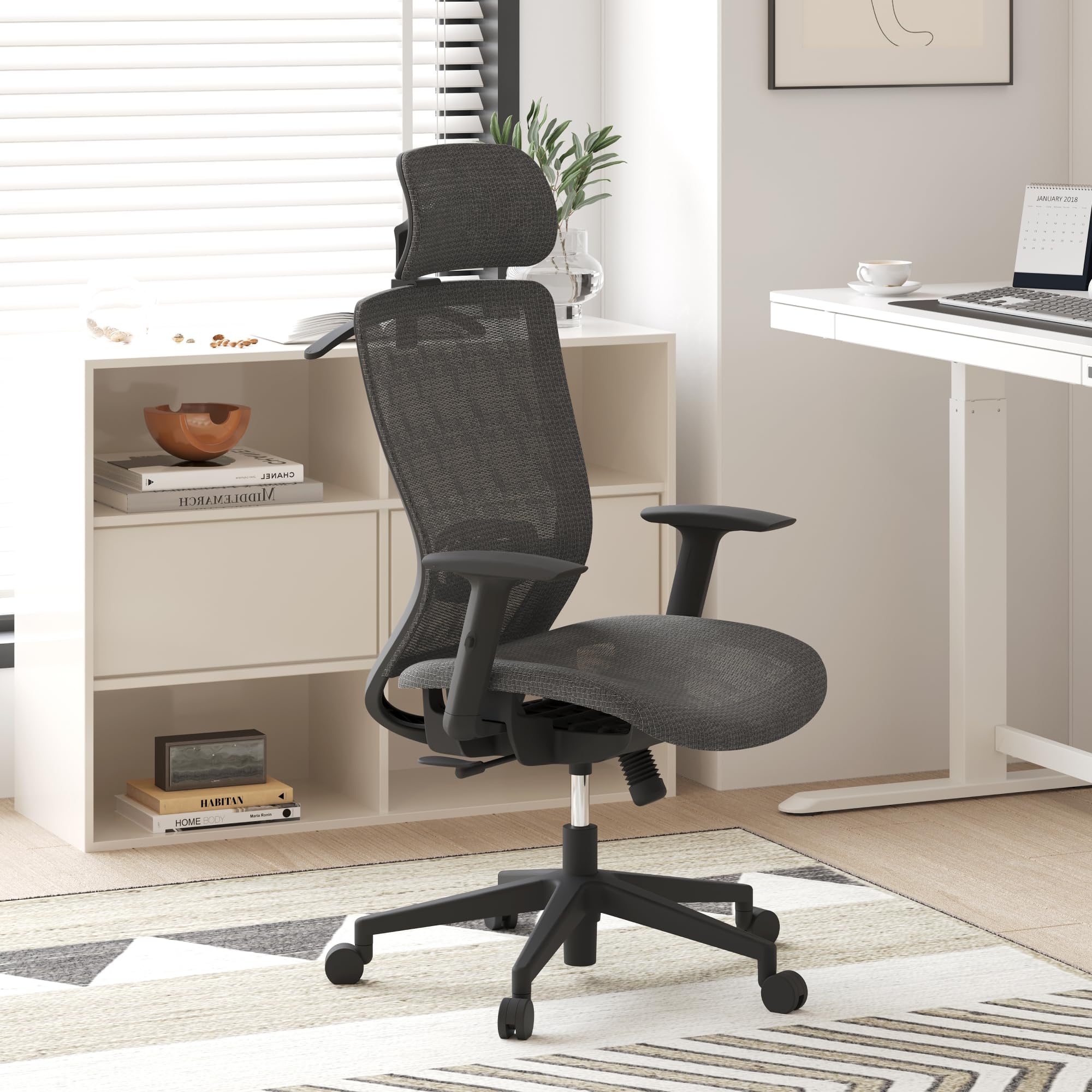 Ergonomic Office Chair, High Back Mesh Swivel Computer Chair, Executive Office Desk Chairs, with Adjustable Lumbar Support/2D Headrest/Lockable Backrest, OC3 Air, Gray