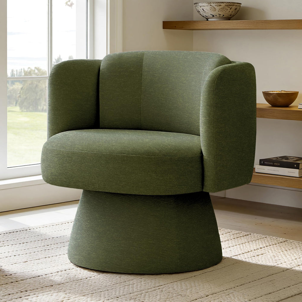 Swivel Barrel Chair,360° Accent Chairs with Round Backrest,Upholstered Lounge Chair for Vanity,Living Room,Bedroom,Reading Nook,Green