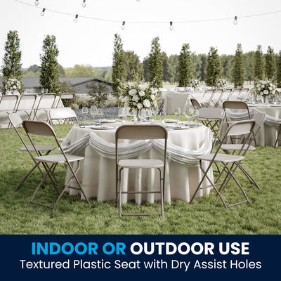 Set of 10, Beige,  Hercules Series Plastic Folding Chairs for Parties and Weddings, Stackable Commercial Event Seats,