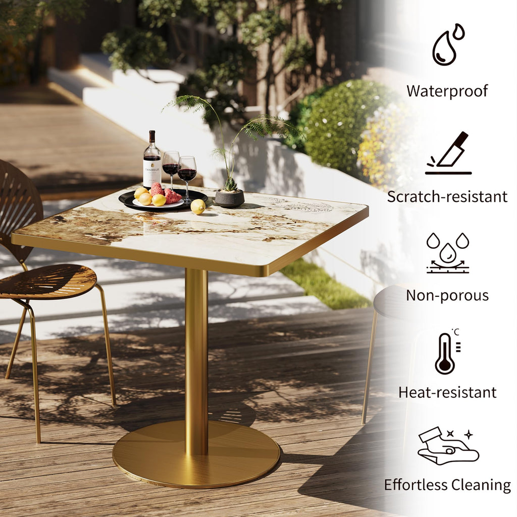 31.5" Tulip Table,Square Kitchen Dining Table for 2-4 with Thick Sintered Stone Top,Titanium Golden Pedestal Base,Heat-Resistant,Bistro Table for Dining Room,Café,Small Space（Cloud Amber）