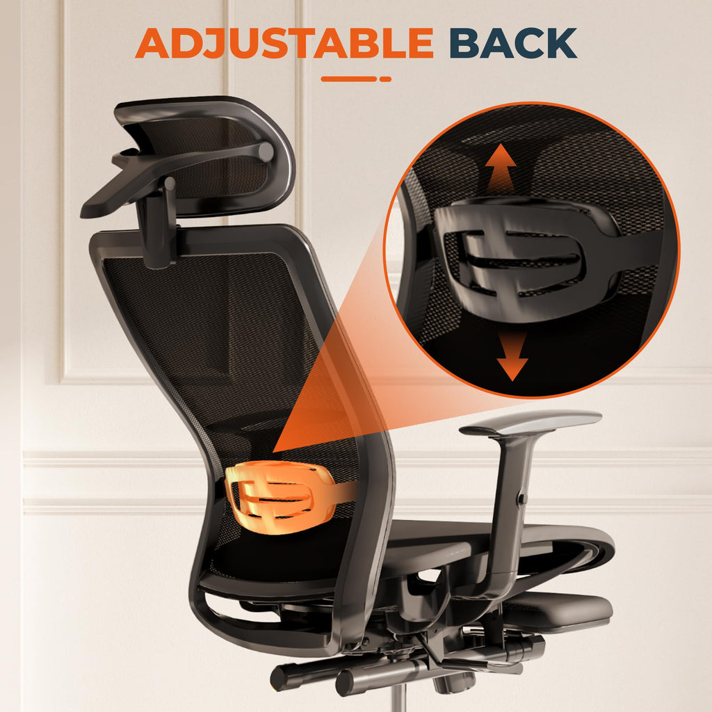 ErgoChair Pro Big and Tall Office Chair for Heavy People, Swivel Computer Chair Desk Chairs, with Lumbar Support/23in Retractable Footrest/4D Headrest/500lbs Heavy Duty, Mesh Seat, Black