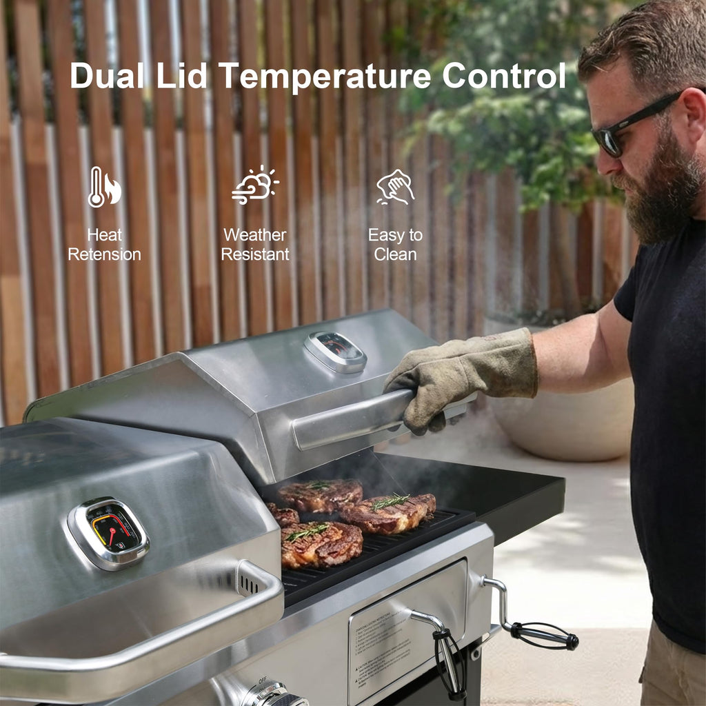 Propane Gas and Charcoal Grill Combo,Grill and Griddle Combo Dual Fuel BBQ Grill with Dual Lids for Outdoor Barbecue, Black