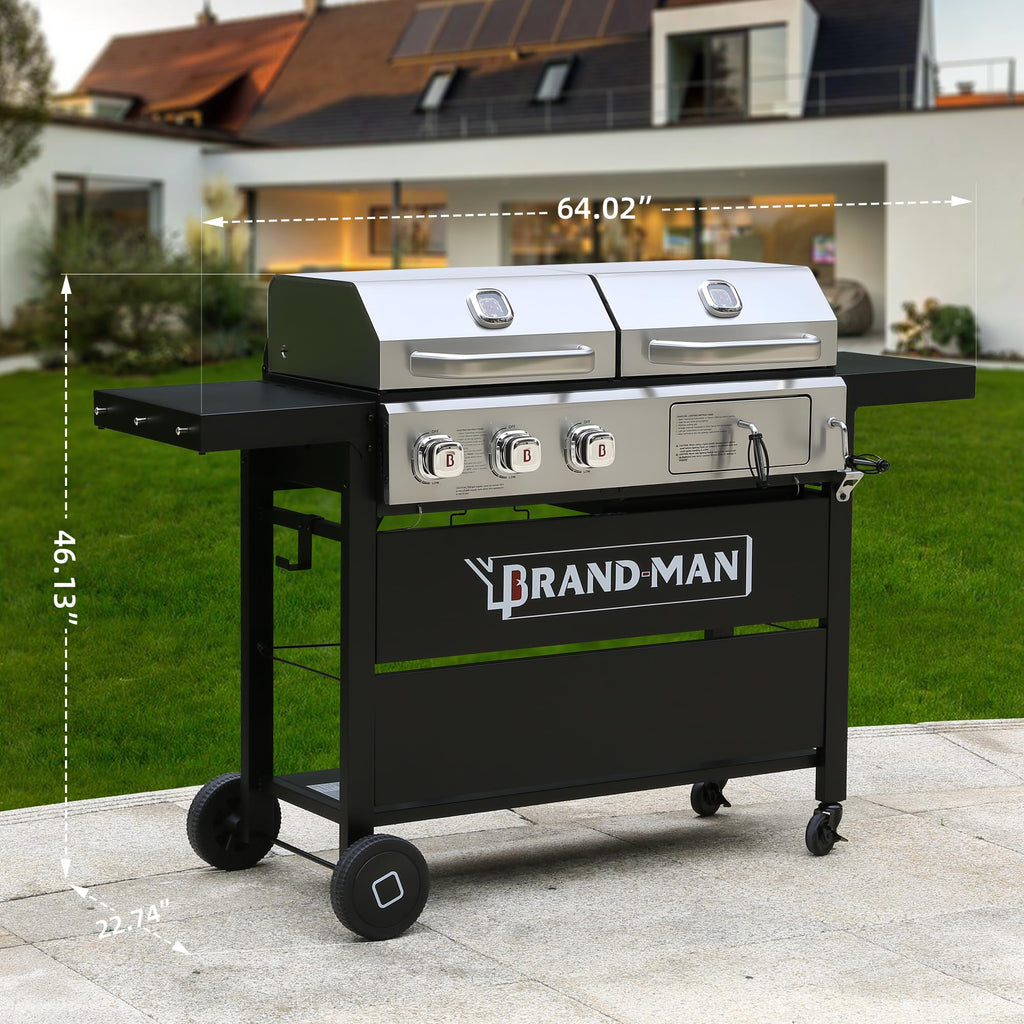 Propane Gas and Charcoal Grill Combo,Grill and Griddle Combo Dual Fuel BBQ Grill with Dual Lids for Outdoor Barbecue, Black