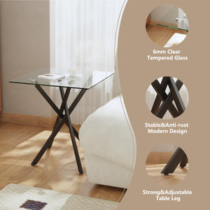 Small Side Coffee Table with Metal Legs, Tempered Glass Square Modern End Table for Living Room Sofa Home Office (1, Black, 20
