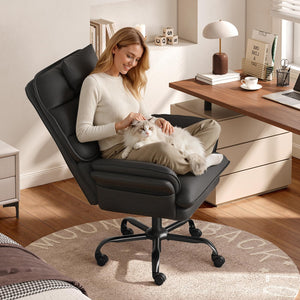 Cross Legged Office Chair Criss Cross Chair with Adjustable Arms 135° Reclining PU Leather Executive Chair with Wheels Big and Tall Computer Desk Chair for Home Office Black