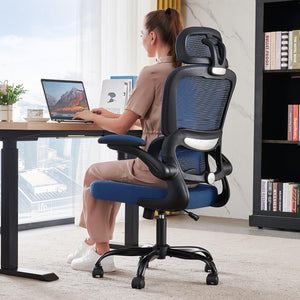 Office Chair Ergonomic Desk Chair, 330 LBS Home Mesh Office Desk Chairs with Wheels, Comfortable Gaming Chairs (Dark Blue)