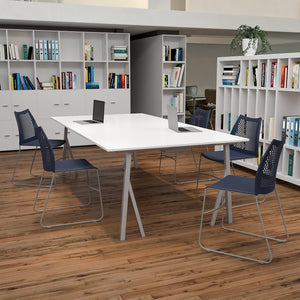 Set of 5 Navy, Orange, Hercules Series Contoured Lobby Chairs with Air-Vent Honeycomb Backs, Ergonomic Stacking Chairs for Offices