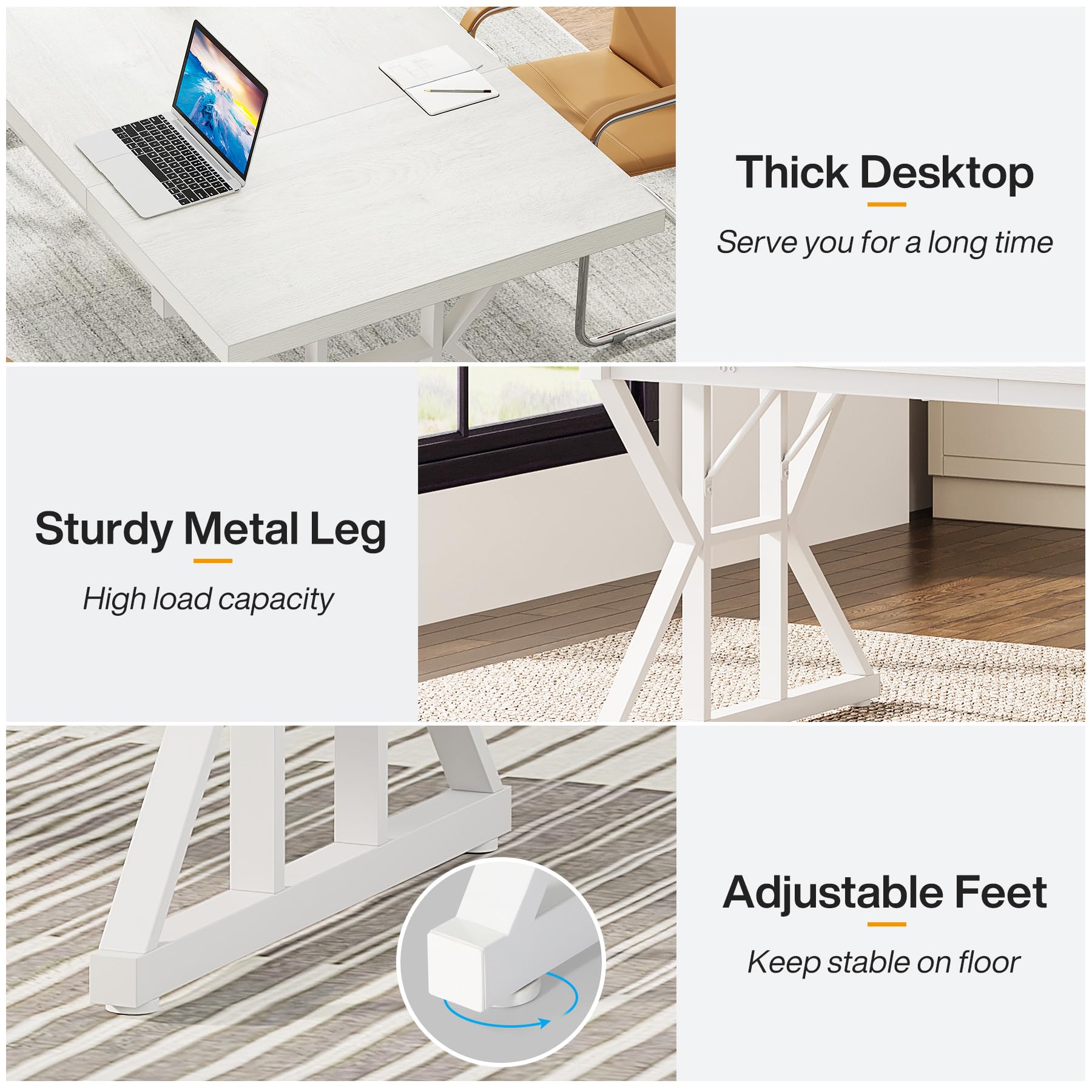 70.8-Inch Executive Desk, Large Computer Office Desk Workstation, Modern Simple Style Laptop Desk Study Writing Table Business Furniture for Home Office (White, 70.8 Inch)