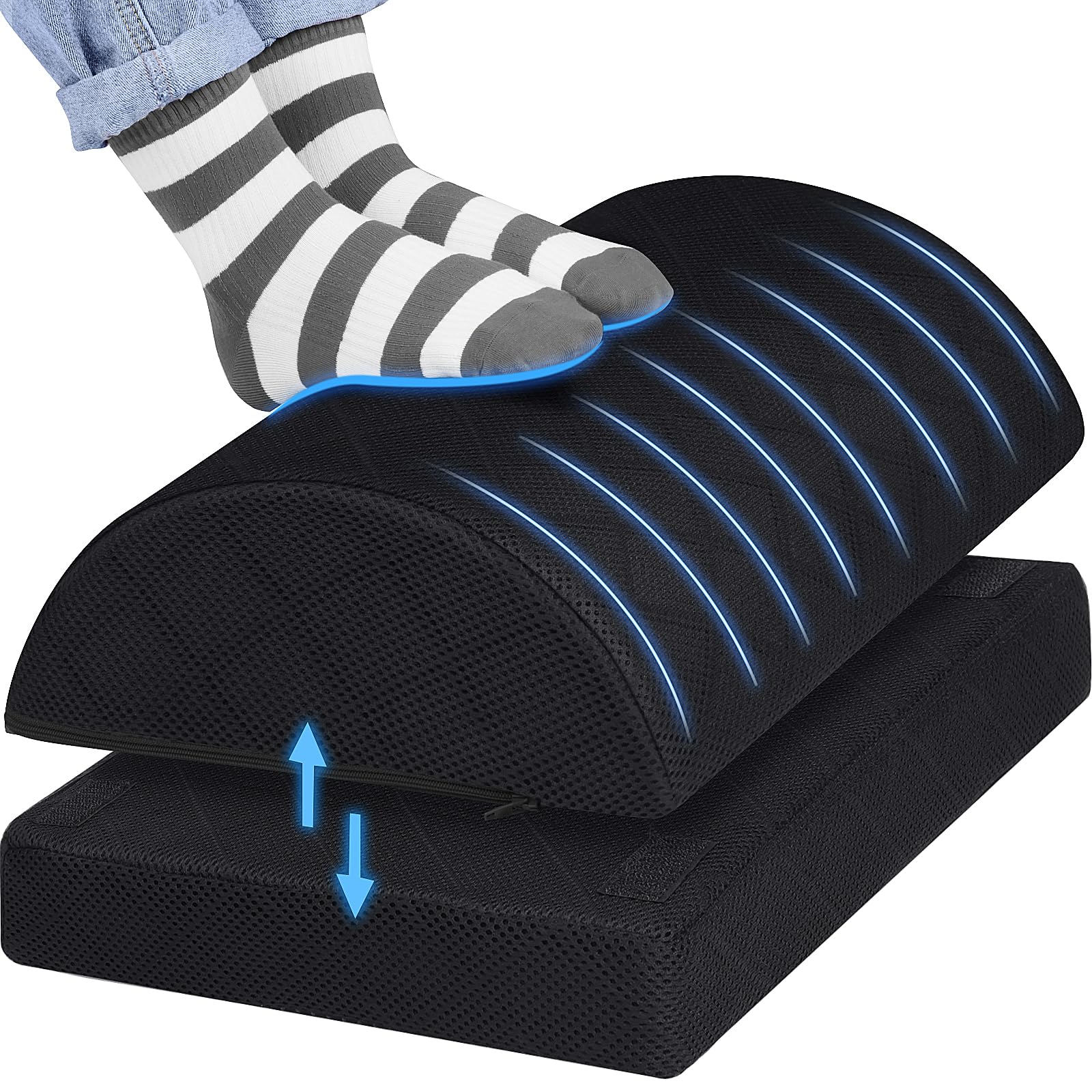 Foot Rest for Under Desk at Work Adjustable Foam for Office and Home, Office Desk Accessories，Comfortable Footrest with 2 Adjustable Heights，Back & Hip Pain Relief (Black)