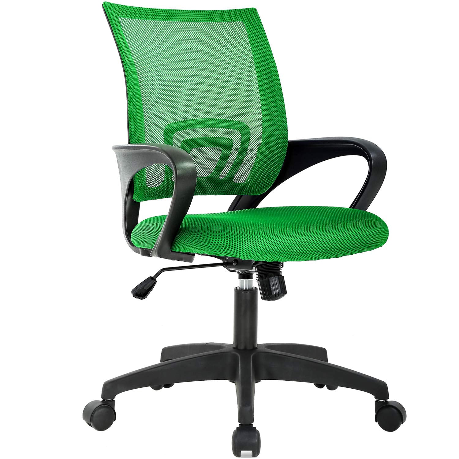 Ergonomic Office Chair | Mid-Back Swivel Desk Chair | Breathable Backrest & Lumbar Support | Adjustable Height | Sponge Seat | Rolling Wheels | Green | for Adults & Women
