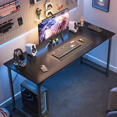 Computer Desk, 55 Inch Home Office Desk, Gaming Writing Work from Home Study Desk, Large Legroom, Sturdy Metal Frame, Modern Simple, Black
