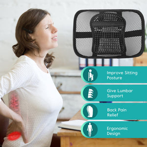 Mesh Back Lumbar Support, Back Support Seat Cushion with Breathable Mesh for Office Chairs Car 12” x 16”