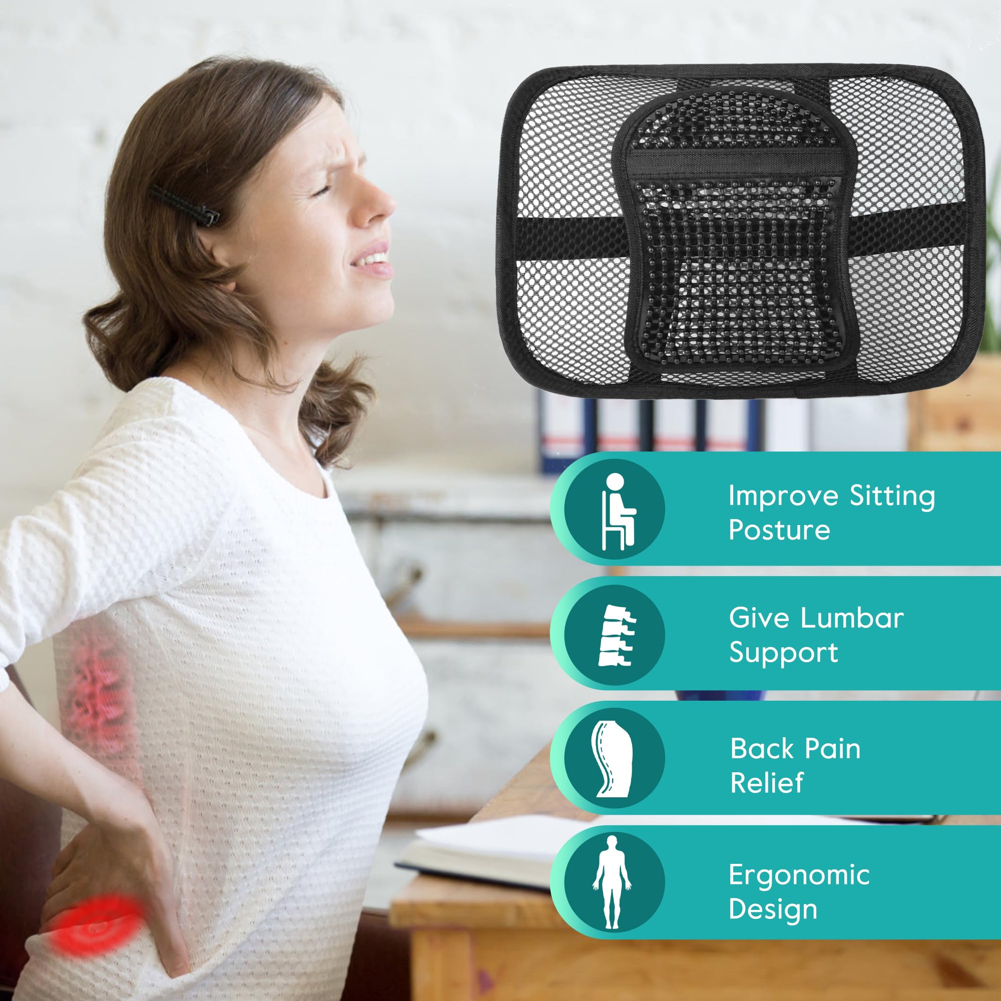 2 Pack Mesh Back Lumbar Support, Back Support Seat Cushion with Breathable Mesh for Office Chairs Car 12” x 16”