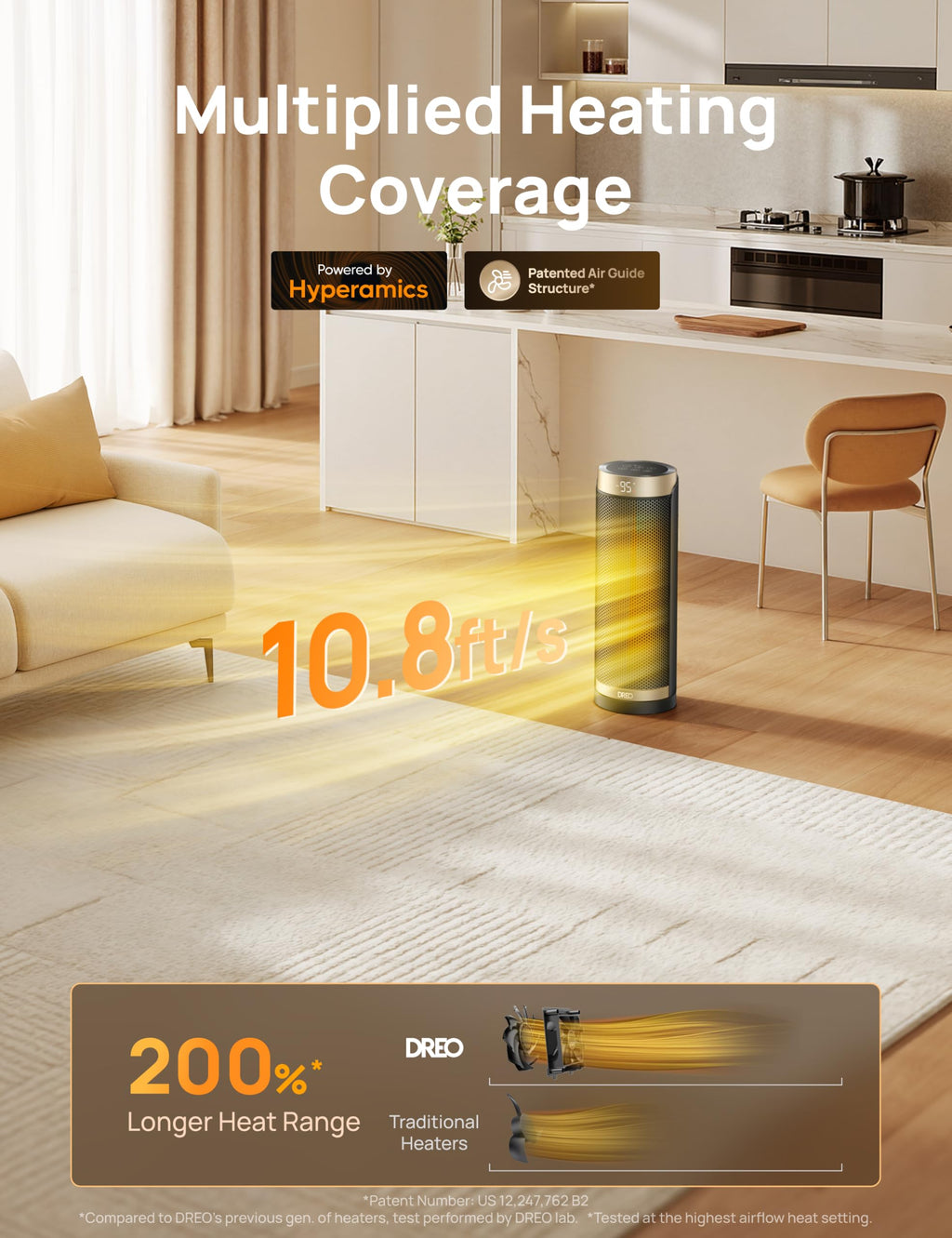 Space Heater, 1500W Electric Heaters for Indoor Use with Thermostat, 70° Oscillation, 8 Safety Protections, 5 Modes, Remote, 12H Timer, Quiet Portable Heater for Office, Bedroom, Large Room