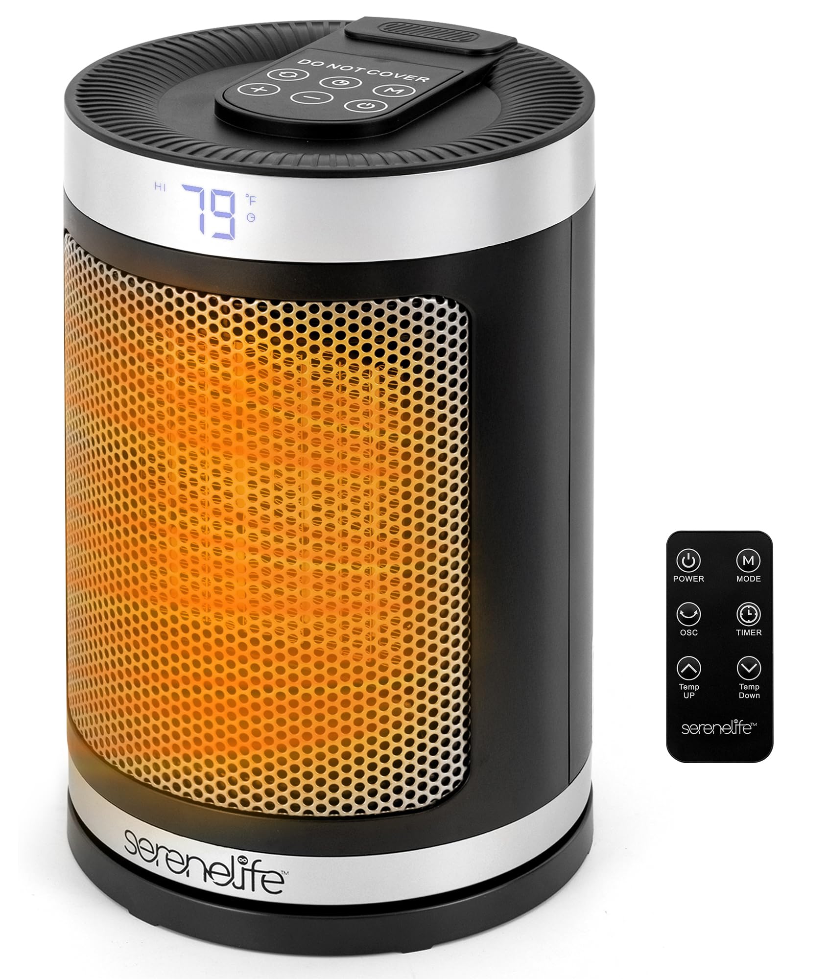 Portable Space Heater – 1500W PTC Ceramic Electric Heater with Thermostat, Remote, 12-Hour Timer, 3 Heating Modes, Oscillation, Safe & Quiet for Home, Office, Bedroom (Black)