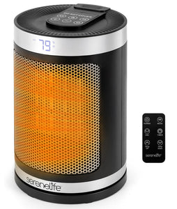 Portable Space Heater – 1500W PTC Ceramic Electric Heater with Thermostat, Remote, 12-Hour Timer, 3 Heating Modes, Oscillation, Safe & Quiet for Home, Office, Bedroom (Black)