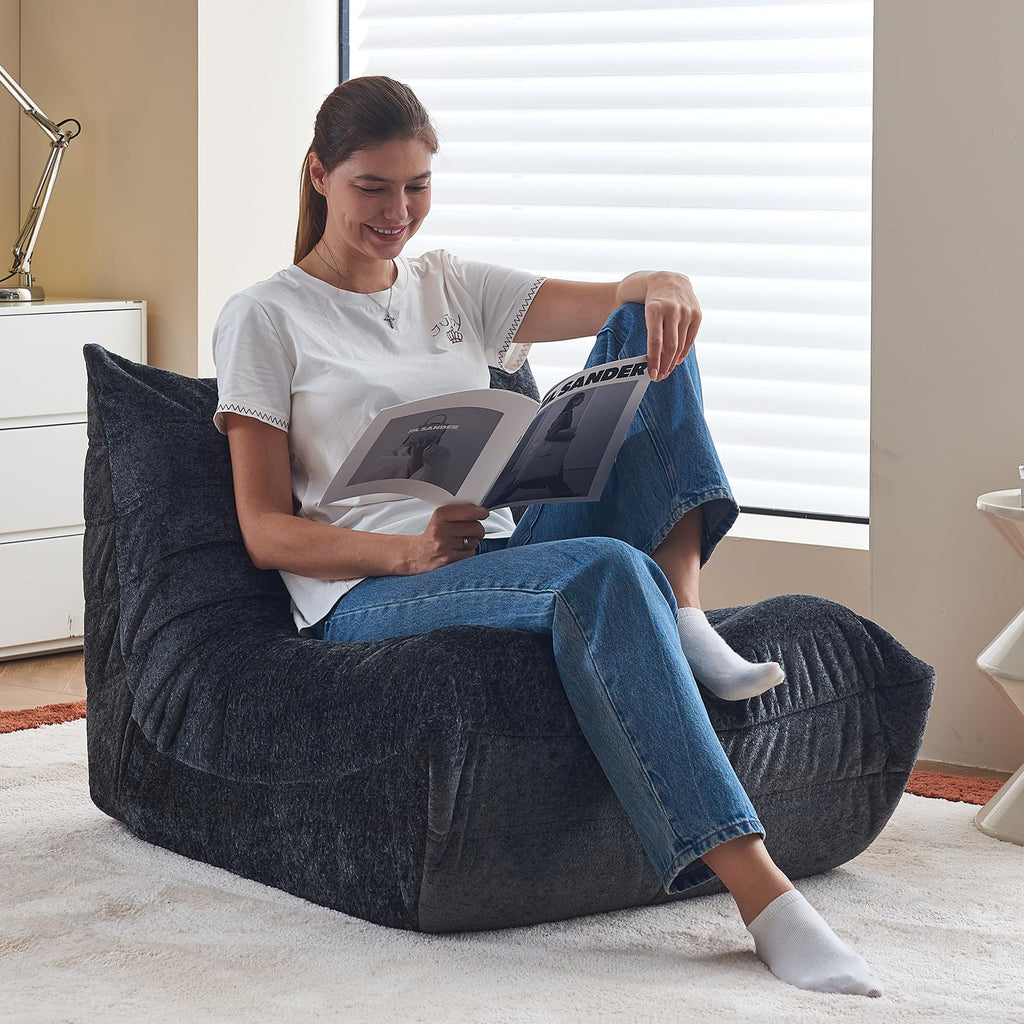 Bean Bag Chairs for Adults, Giant Bean Bag Chair, Memory Foam Beanbag Chair, Bean Bag Sofa for Living Room, Dorms, Apartments, Reading Corner (Black Plush)