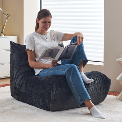 Bean Bag Chairs for Adults, Giant Bean Bag Chair, Memory Foam Beanbag Chair, Bean Bag Sofa for Living Room, Dorms, Apartments, Reading Corner (Black Plush)