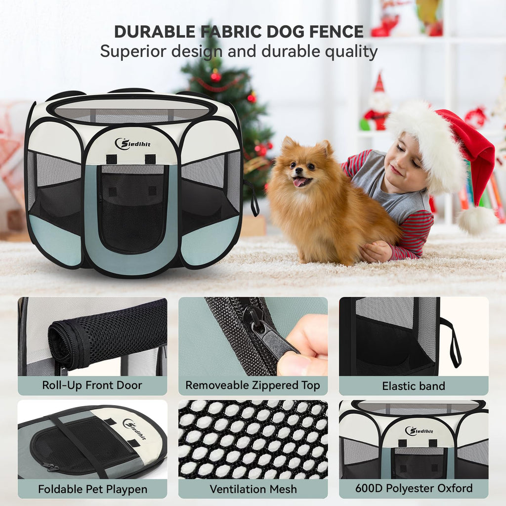 Dog Playpen, Puppy Pet Playpen, Medium Dogs Tent Crates Cage Indoor/Outdoor, Portable Pop Up Dog Kennel Playpen with Carrying Case for Dogs/Cats/Rabbits, Removable Zipper Top, Grey