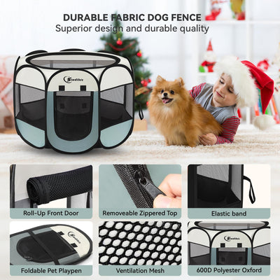 Dog Playpen, Puppy Pet Playpen, Medium Dogs Tent Crates Cage Indoor/Outdoor, Portable Pop Up Dog Kennel Playpen with Carrying Case for Dogs/Cats/Rabbits, Removable Zipper Top, Grey