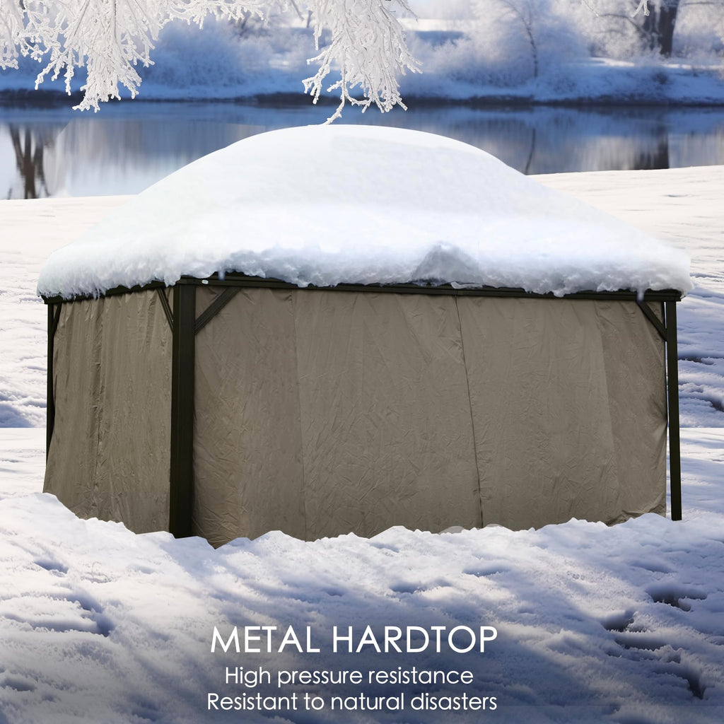 12' x 18' Hardtop Gazebo, Aluminum Frame with Galvanized Steel Double Roof, Outdoor Permanent Pavilion with Curtains and Netting for Patio, Backyard, Deck, Lawn(Brown)