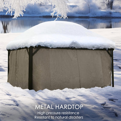 12' x 18' Hardtop Gazebo, Aluminum Frame with Galvanized Steel Double Roof, Outdoor Permanent Pavilion with Curtains and Netting for Patio, Backyard, Deck, Lawn(Brown)