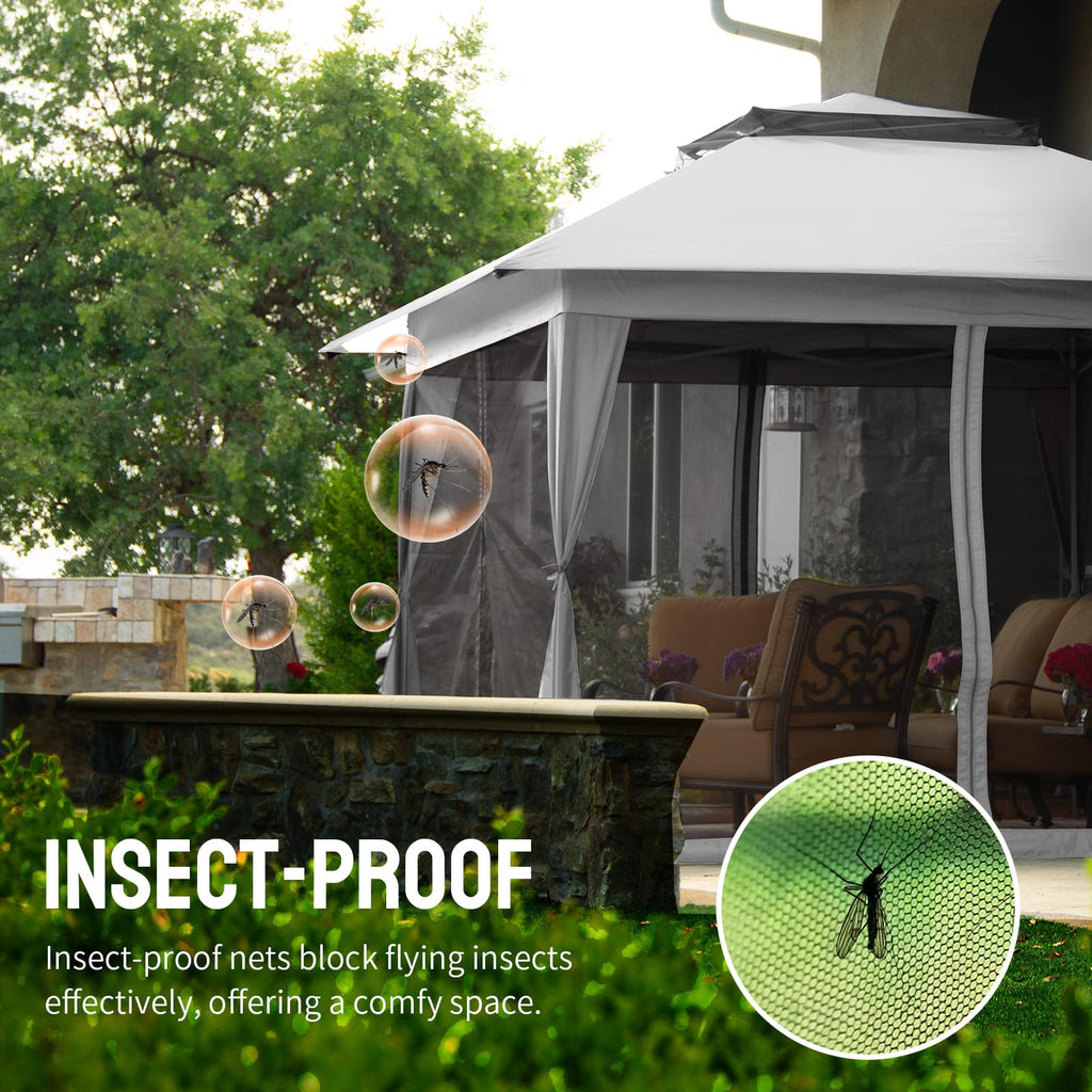 11X11 Outdoor Pop Up Gazebo Base 10X10 Patio Gazebos Patented Center Lock Quick Setup Newly Designed Storage Bag Instant Canopy Tent with Mosquito Nettings (11x11, Gray)