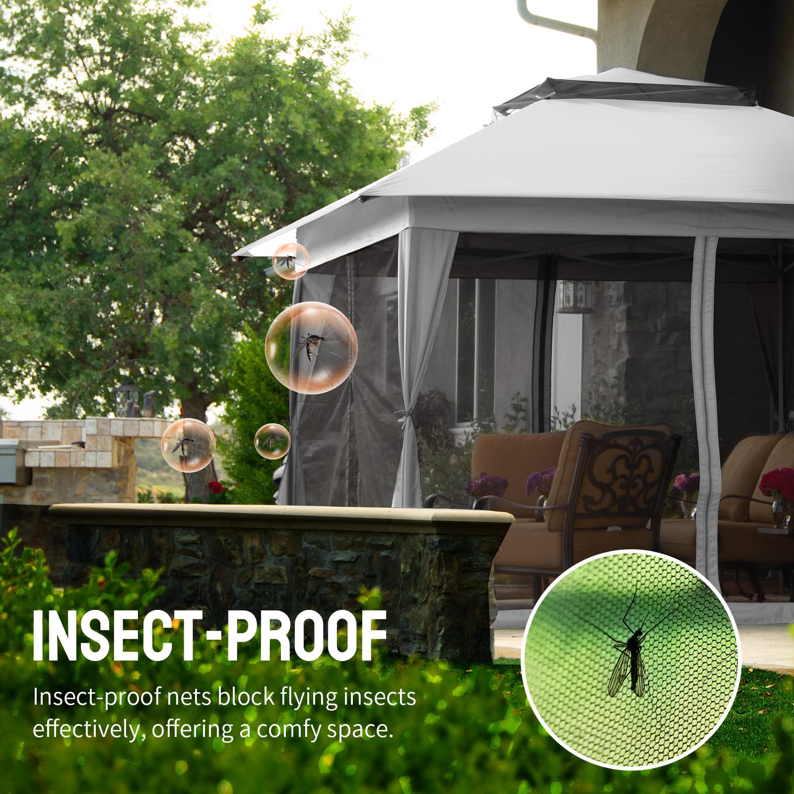 11X11 Outdoor Pop Up Gazebo Base 10X10 Patio Gazebos Patented Center Lock Quick Setup Newly Designed Storage Bag Instant Canopy Tent with Mosquito Nettings (11x11, Gray)