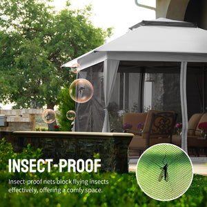11X11 Outdoor Pop Up Gazebo Base 10X10 Patio Gazebos Patented Center Lock Quick Setup Newly Designed Storage Bag Instant Canopy Tent with Mosquito Nettings (11x11, Gray)