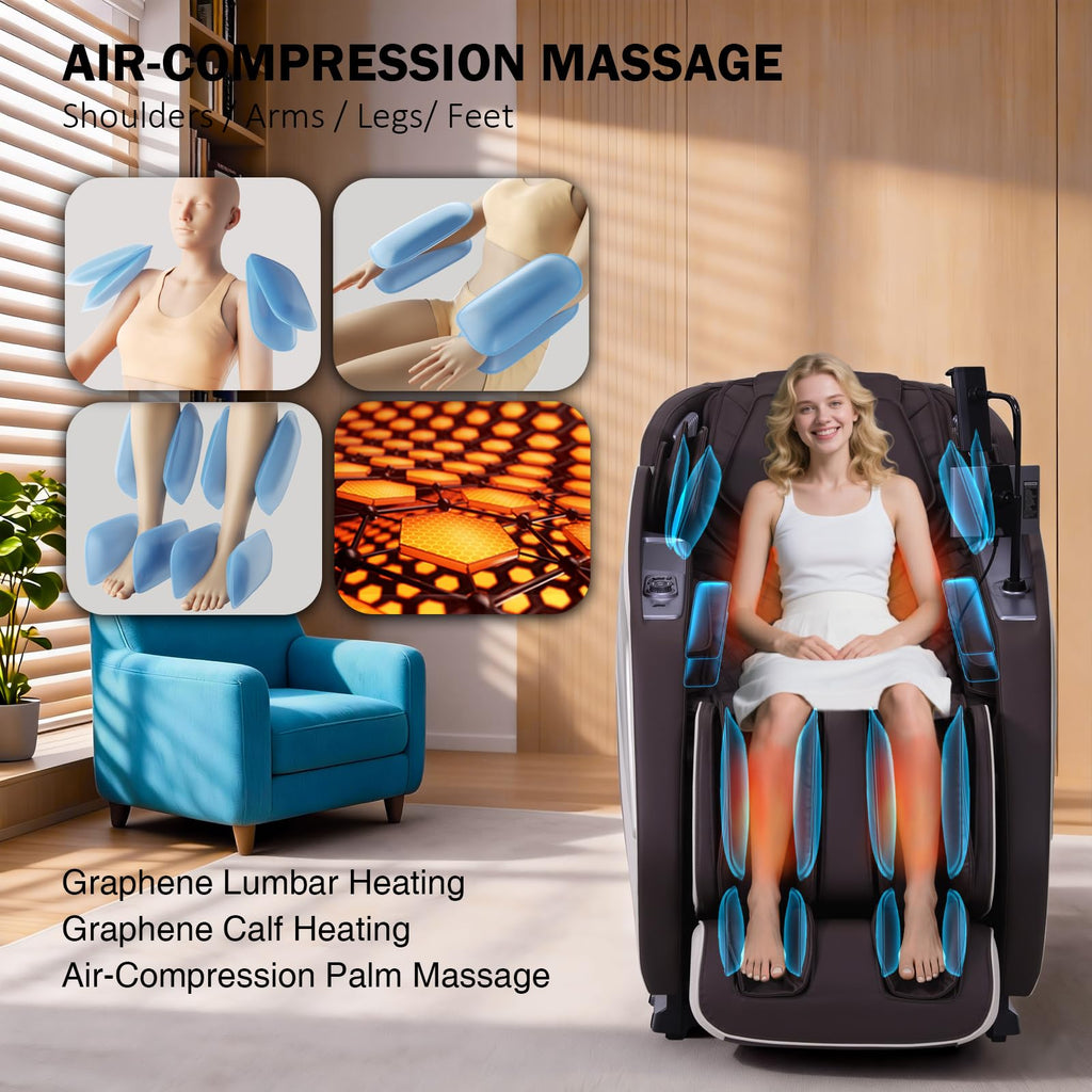 Zero Gravity Massage Chair with 55'' SL-Track & Body Scan - Shiatsu Massage Recliner with Heating & 40 Airbags - Voice Control, Foot Rollers, 15 Auto Modes & 9 Techniques (Coffee)