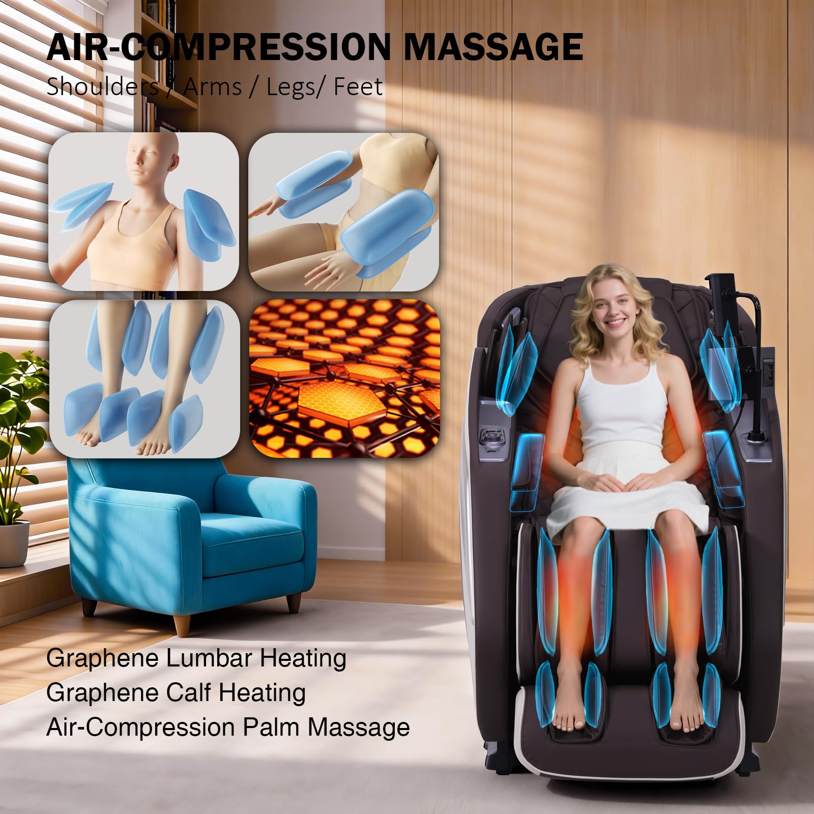 Zero Gravity Massage Chair with 55'' SL-Track & Body Scan - Shiatsu Massage Recliner with Heating & 40 Airbags - Voice Control, Foot Rollers, 15 Auto Modes & 9 Techniques (Coffee)