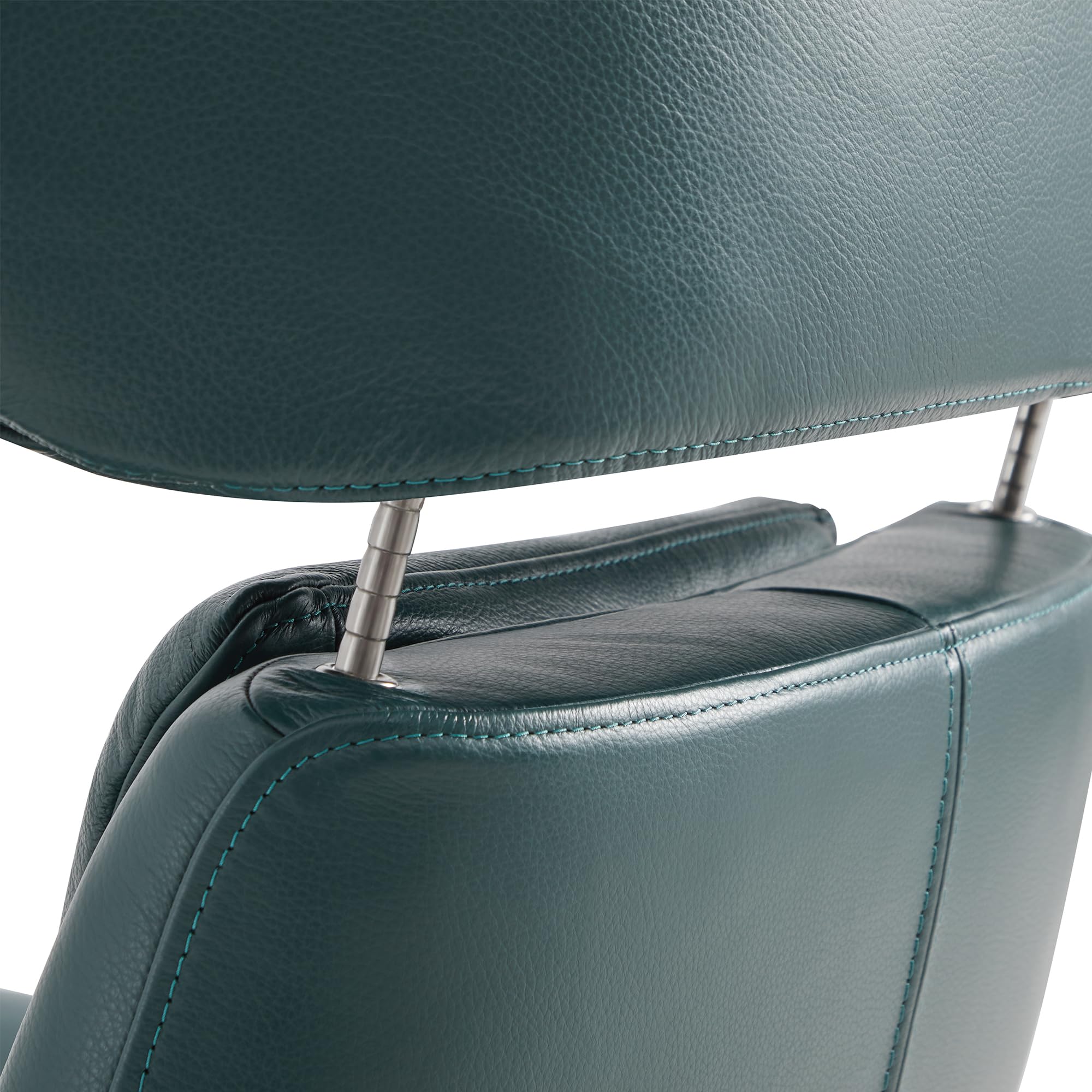 Genuine Leather Reclining Swivel Chair with Adjustable Headrest and Ottoman for Living Room, Teal