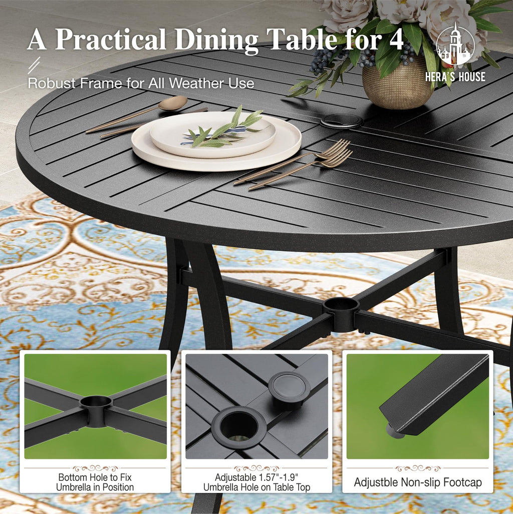 Round Patio Dining Set, 5 Piece Outdoor Metal Table and Chairs Set for Lawn Garden Backyard Deck