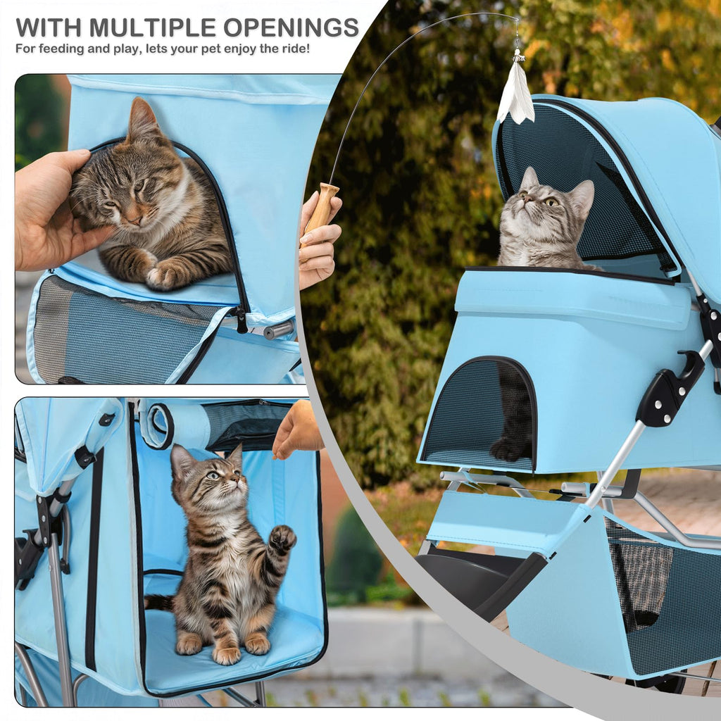 3 Wheels Pet Dog Cat Stroller for Small Medium Dogs Cats, Lightweight Foldable Jogger Stroller w/Storage Basket and Cup Holder, Mint Green