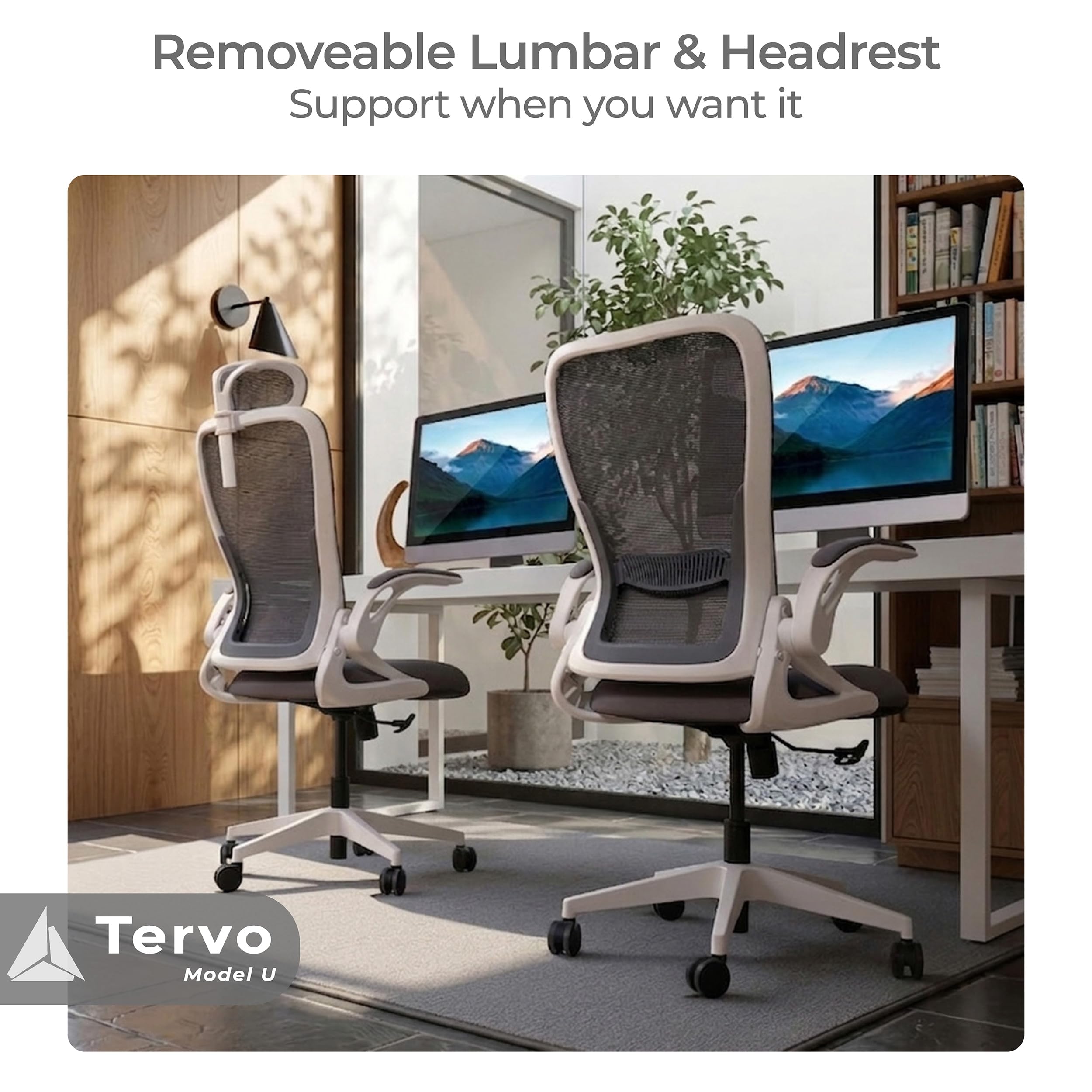 Model U | Folding Office Chair for Small Spaces | Ergonomic Design with High Rebound Mesh | Computer Desk Chair for Gaming | For Adults & Kids | Foldable & Compact with Flip Up Arms