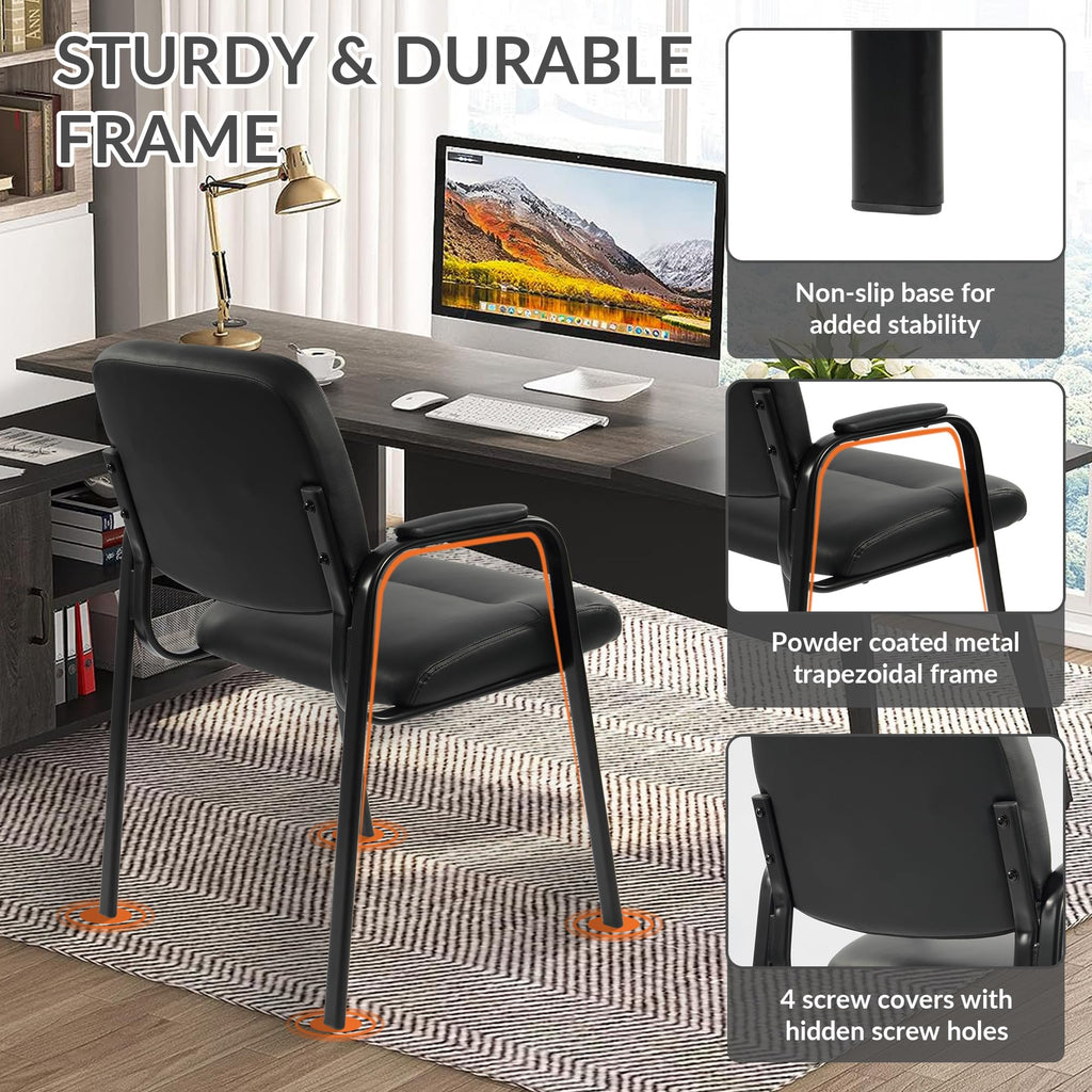 Waiting Room Chairs No Wheels Set of 4, Leather Stationary Office Reception Guest Chair with Padded Arms for Elderly Desk Conference Room Lobby Table Side Salon