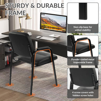Waiting Room Chairs No Wheels Set of 4, Leather Stationary Office Reception Guest Chair with Padded Arms for Elderly Desk Conference Room Lobby Table Side Salon