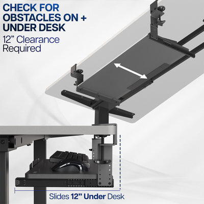 Large Height Adjustable Under Desk Keyboard Tray, C-clamp Mount System, 27(33 Including Clamps) x 11 inch Slide-Out Platform for Typing, Black, MOUNT-KB05HB