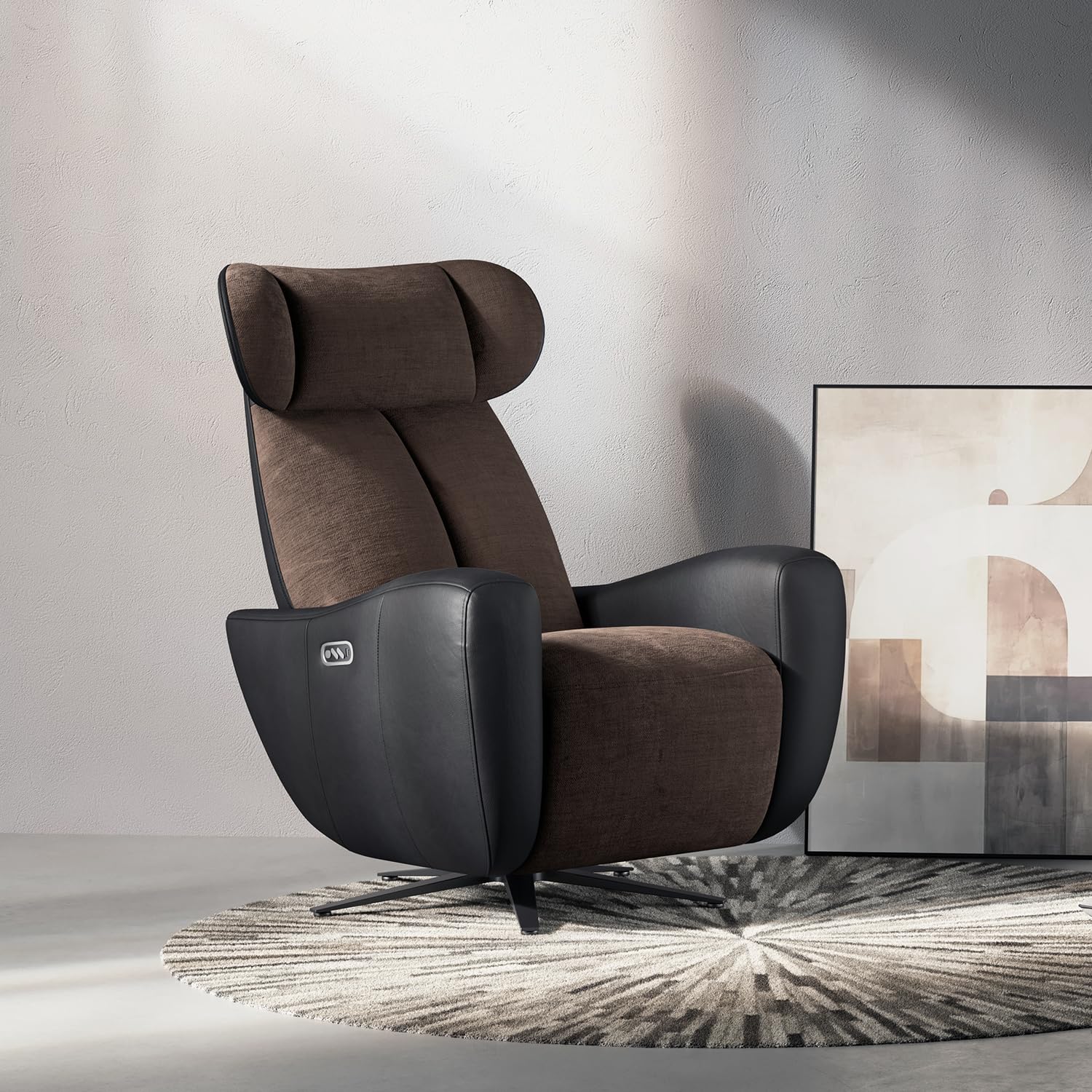 Recliner Chair Single Seater Zero Gravity Swivel Power Sofa for Living Room SwanSing Dual Motor Chair with USB & Type-C Ports, Black Brown
